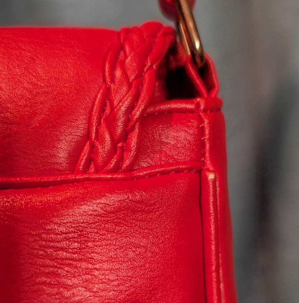 Faux Leather Red Crossbody Shoulder Bag - Picture 11 of 13